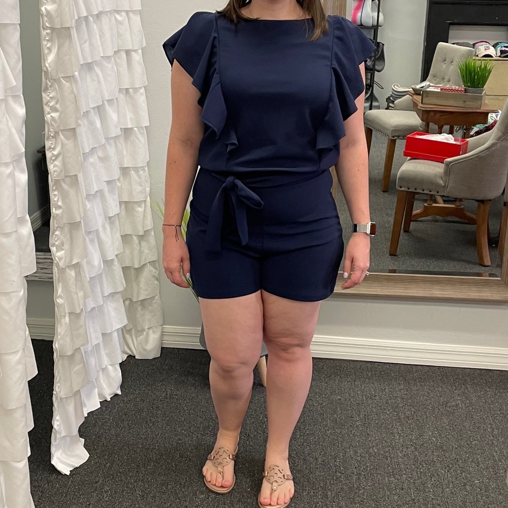 NWT Navy Belted Romper Medium